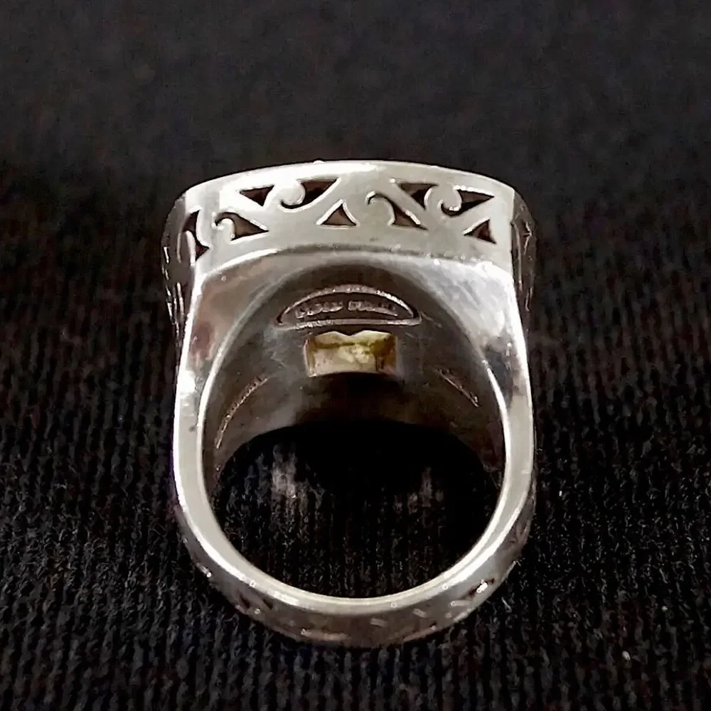 LOIS HILL Green Amethyst Square Cut Faceted Sterling Silver Cigar Band Ring Sz 8 - Picture 5 of 8